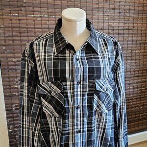 Men's Airwalk Black & Blue Plaid Button Down Long Sleeve XL Shirt